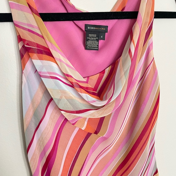 Y2K BCBG Maxazria Stripe Asymmetrical Cowl Neck Dress EUC - Picture 2 of 11